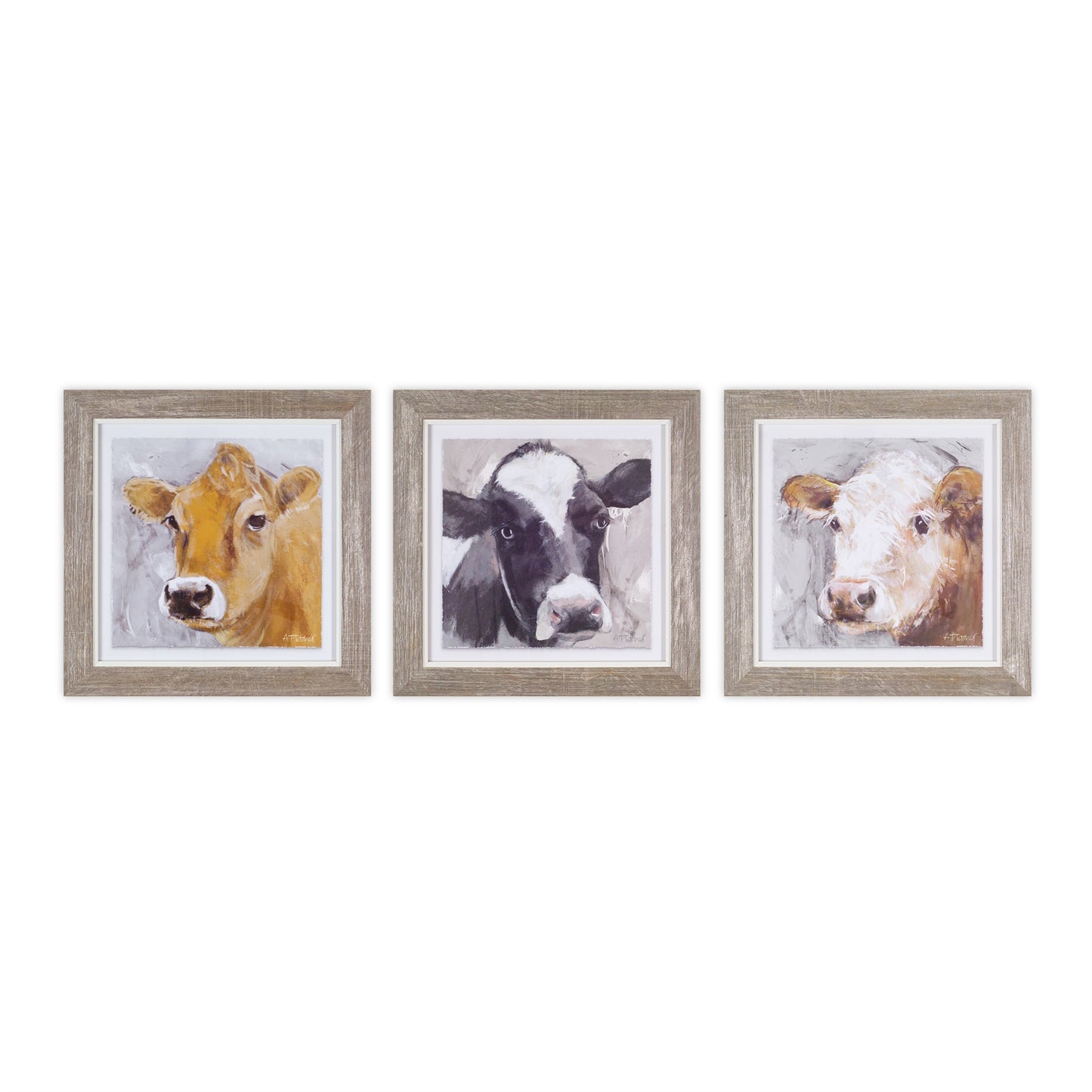 Framed Cow Print (3 Asst) 10"H Wood/Glass