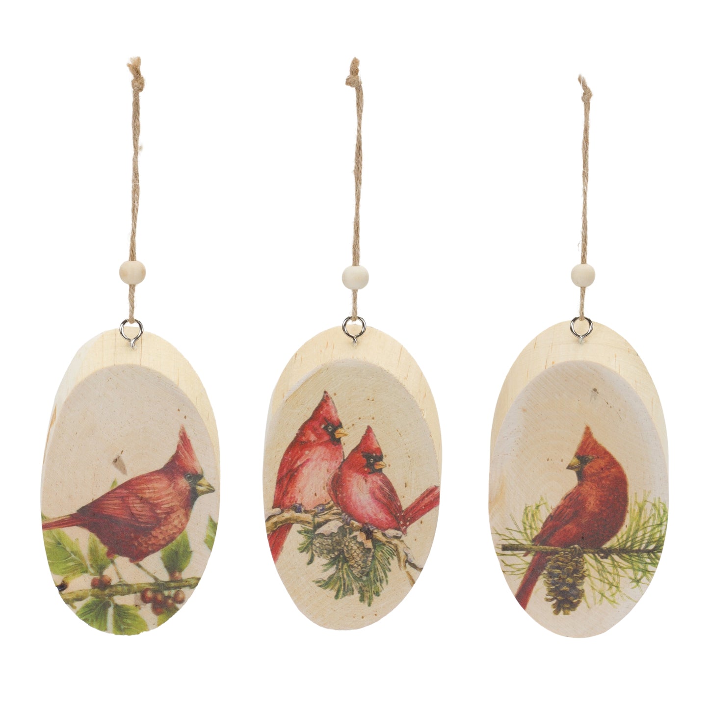 Cardinal Disc Ornament (3 Asst) 5.75"H Wood