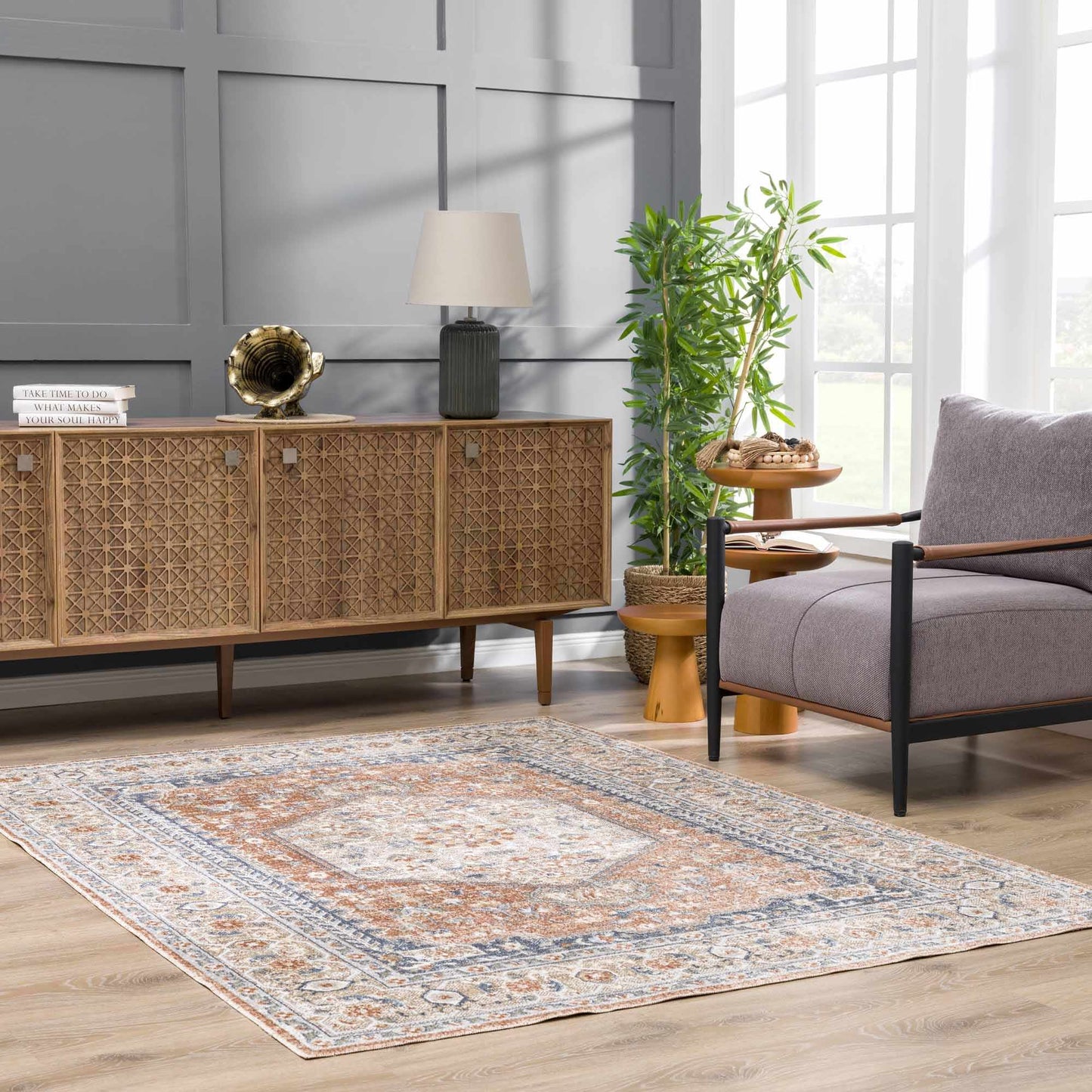 Gael Rust Flat Pile Washable Rug