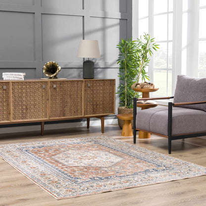 Gael Rust Flat Pile Washable Rug