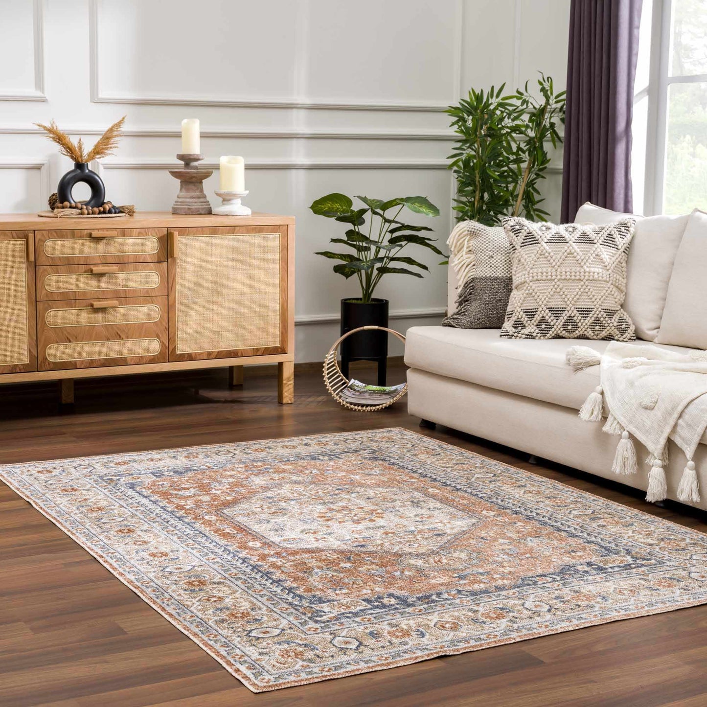 Gael Rust Flat Pile Washable Rug